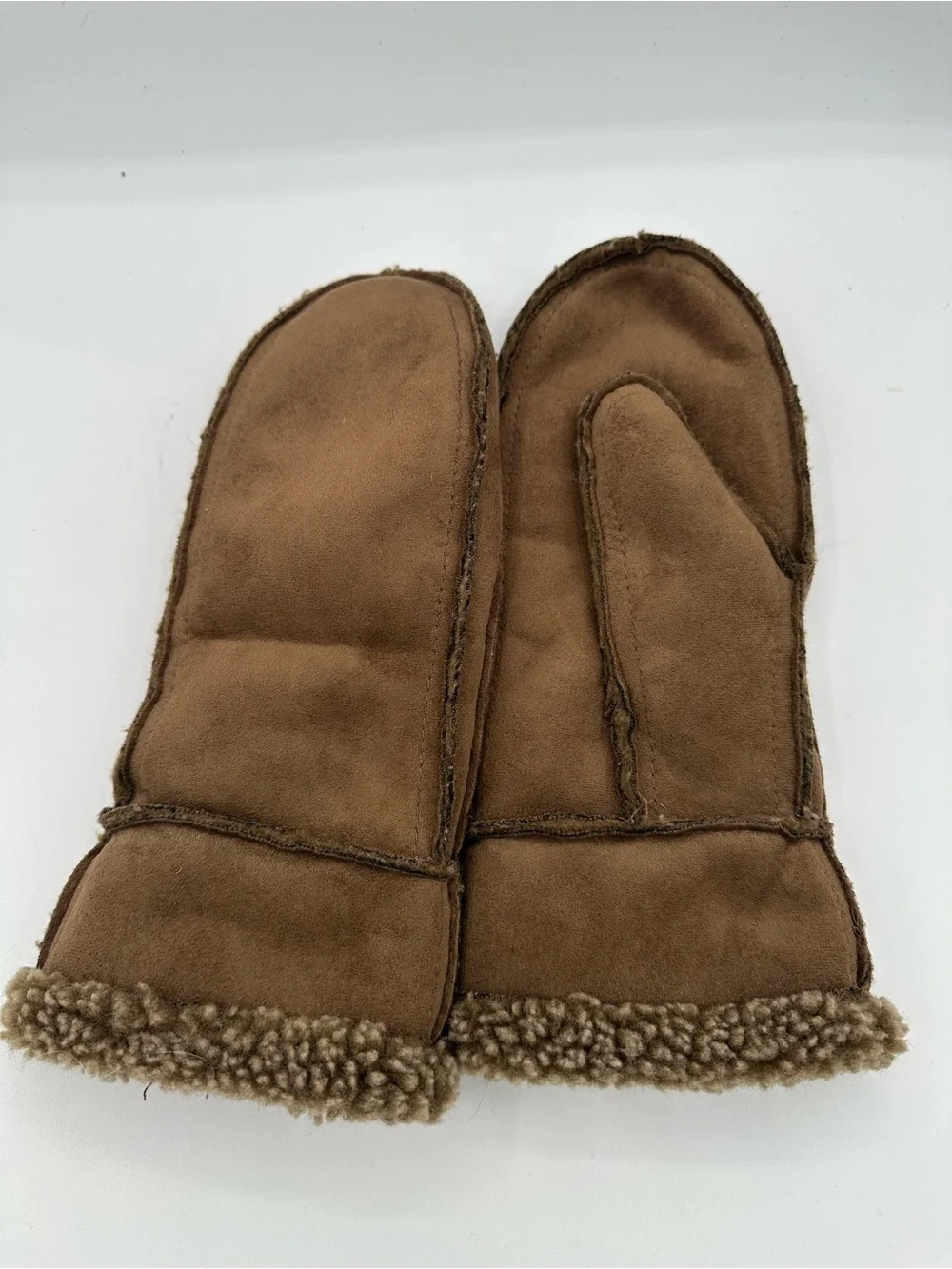 LL Bean Brown Polyester Soft Mitten Women S-M Sherpa Fleece Lined AA24